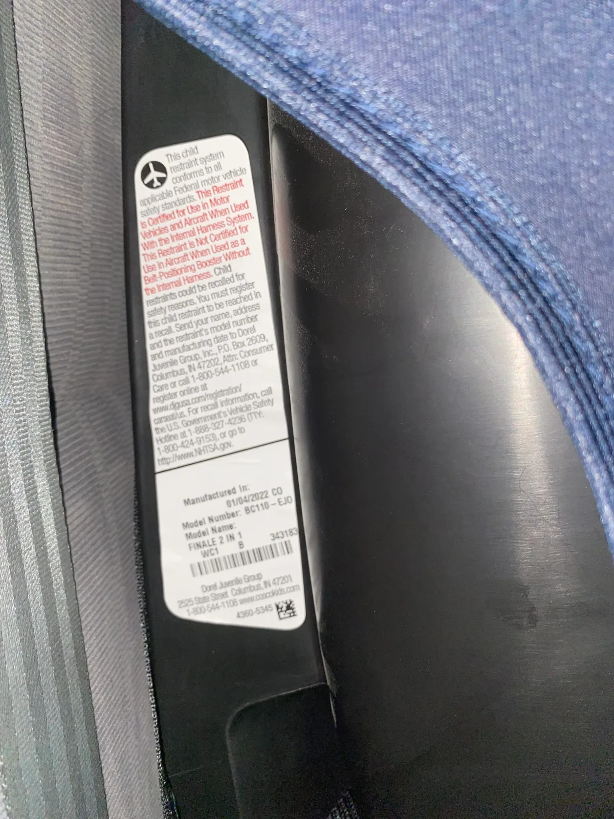 car seat expiration label location diagram