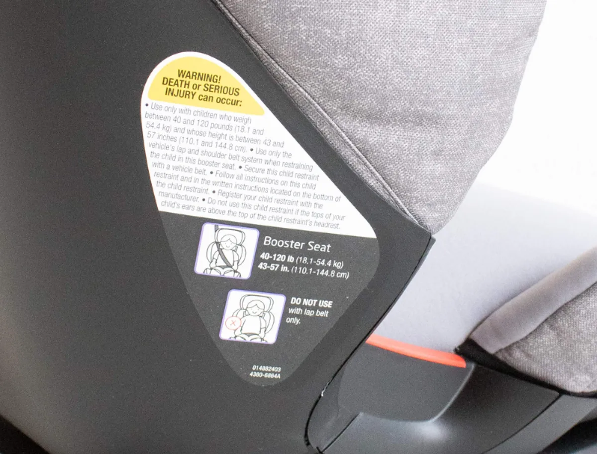 car seat underside label location